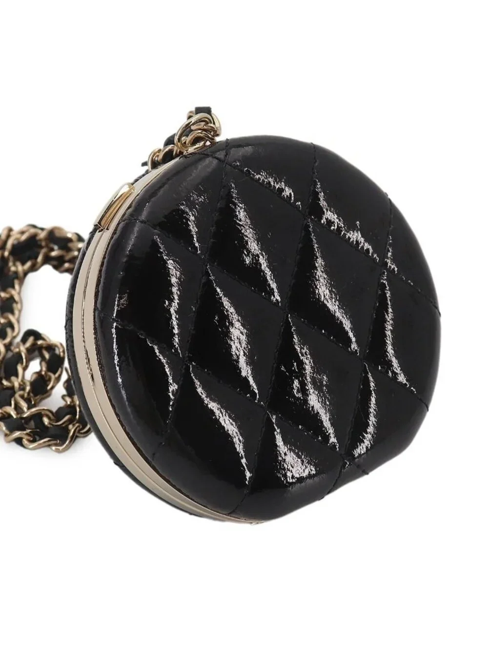 Chanel Quilted Chain Mirror Patent Leather Black Gold